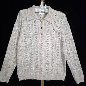 Easel Women's Wool Blend Soft Collared Sweater L